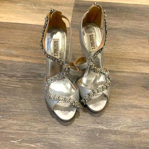 Badgley Mischka silver crystal heels